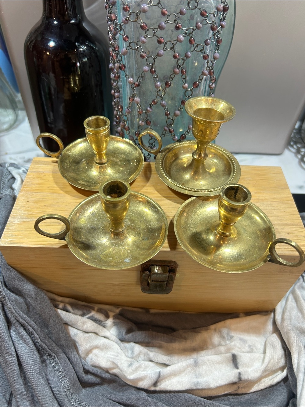 Vintage Brass Chamberstick Candle Holders - Set of 4 - Gold